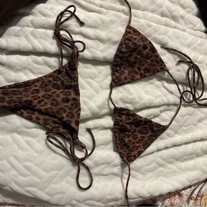 Ark Swimwear Leopard Print Triangle String Bikini Top & Bottom